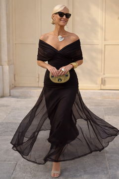 Valentina | Festliches Maxikleid mit V-Ausschnitt in Nachtbraun