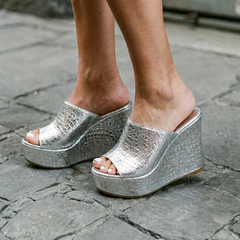 Valeria | Damen Plateau Keilsandaletten in Silber