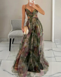 Valeria | Damen Maxikleid Floral Elegant Fließend in Grün
