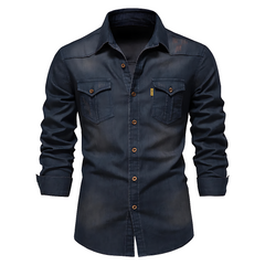 Nathanial – Baumwoll Jeans Hemd in Dunkelblau