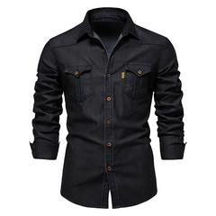 Nathanial – Baumwoll Jeans Hemd in Schwarz