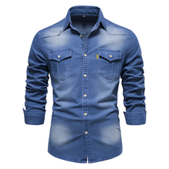 Nathanial – Baumwoll Jeans Hemd in Blau