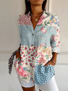 Felina - Stilvolles Button Down Hemd Für Damen in Blaue Blume