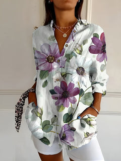 Felina - Stilvolles Button Down Hemd Für Damen in Lila Blumen