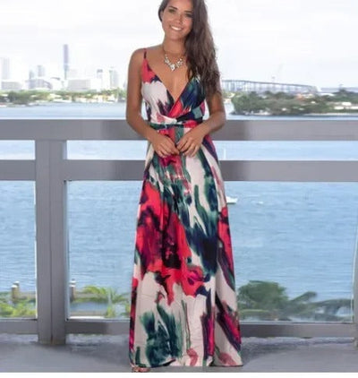 Damen Floral Boho Maxi Sommerkleid