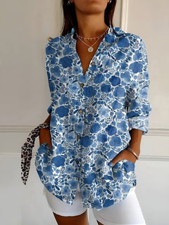 Felina - Stilvolles Button Down Hemd Für Damen in Dunkelblaue Blume