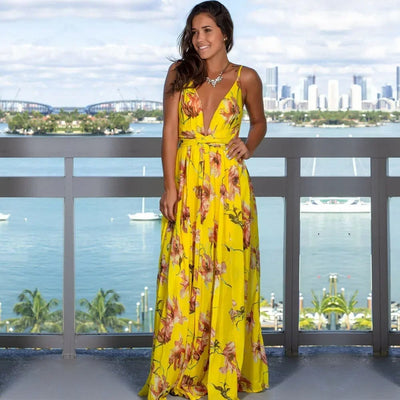 Damen Floral Boho Maxi Sommerkleid
