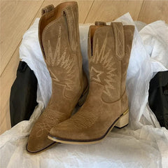Margaret - Westernstiefel aus besticktem Leder in Braun