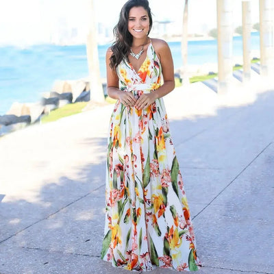Damen Floral Boho Maxi Sommerkleid
