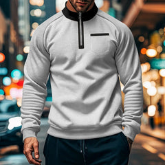Herren Quarter-Zip Pullover Top in Hellgrau
