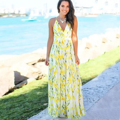 Damen Floral Boho Maxi Sommerkleid
