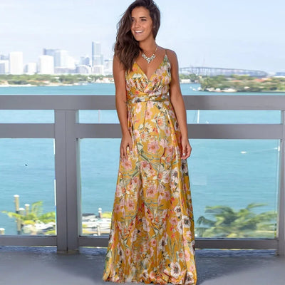 Damen Floral Boho Maxi Sommerkleid