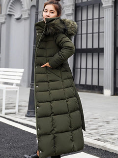 Damen Elegante Puffer Mantel | Lang in Armeegrün