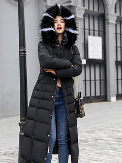 Damen Elegante Puffer Mantel | Lang in Schwarz