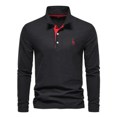 Langärmliges Poloshirt für Herren in Schwarz