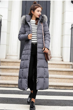 Damen Elegante Puffer Mantel | Lang in Dunkelgrau