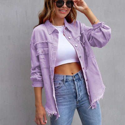 Denimjacke mit Knöpfen und Taschen für Frauen