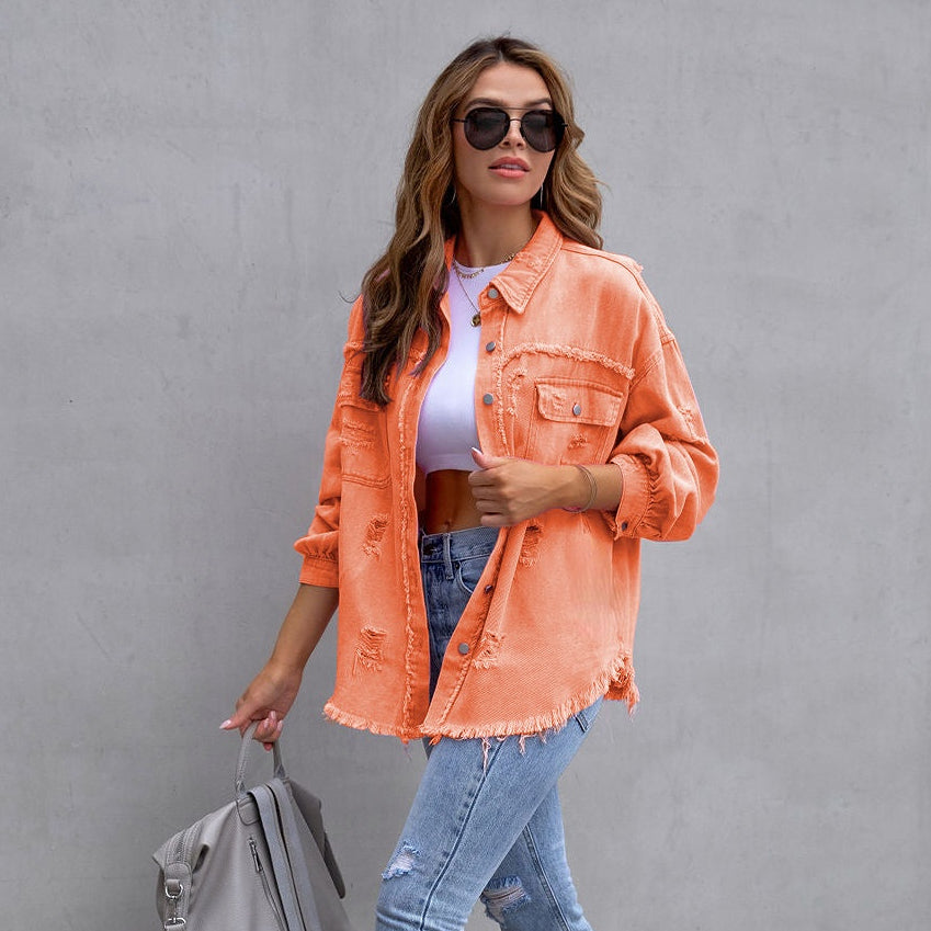 Denimjacke mit Knöpfen und Taschen für Frauen