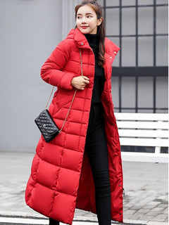 Damen Elegante Puffer Mantel | Lang in Rot