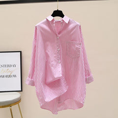Venka | Damen Gestreiftes Oversize Hemd Langarm in Rosa