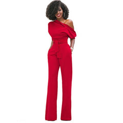 Veronica | Damen One Shoulder Weites Bein Jumpsuit in Rot
