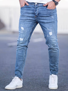 Vielseitige zerrissene Denim-Jeans - Jerwin in Tiefes Himmelblau