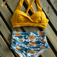 Ilda® | Bikini-Set mit hoher Taille, Unterteil und Oberteil für alle Formen und Größen in Gelb