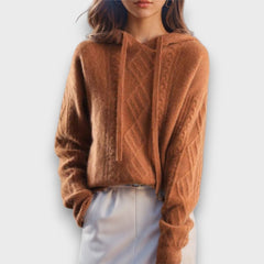 Valenne – Kapuzenpullover mit Zopfmuster in Braun