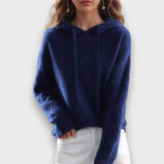 Valenne – Kapuzenpullover mit Zopfmuster in Blau