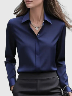 Vivienne | Damen Langarm Hemdbluse mit Kragen in Marineblau