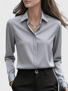 Vivienne | Damen Langarm Hemdbluse mit Kragen in Grau