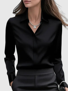 Vivienne | Damen Langarm Hemdbluse mit Kragen in Schwarz