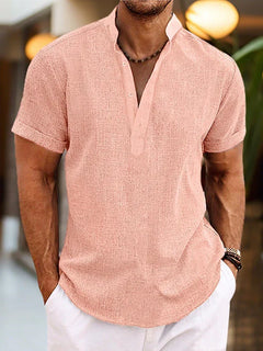 Daniel | Herren Sommerliches Henley Kurzarmshirt in Rosa