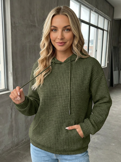 Clara | Waffelstrick Kapuzenpullover in Olivgrün