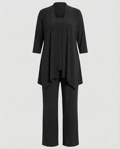 Wanda | Damen Dreiteiler Hosenanzug Set Weites Bein in Schwarz