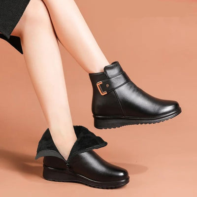 Warme Damenstiefeletten aus Fleece-Leder - Lenora