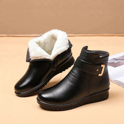 Warme Damenstiefeletten aus Fleece-Leder - Lenora