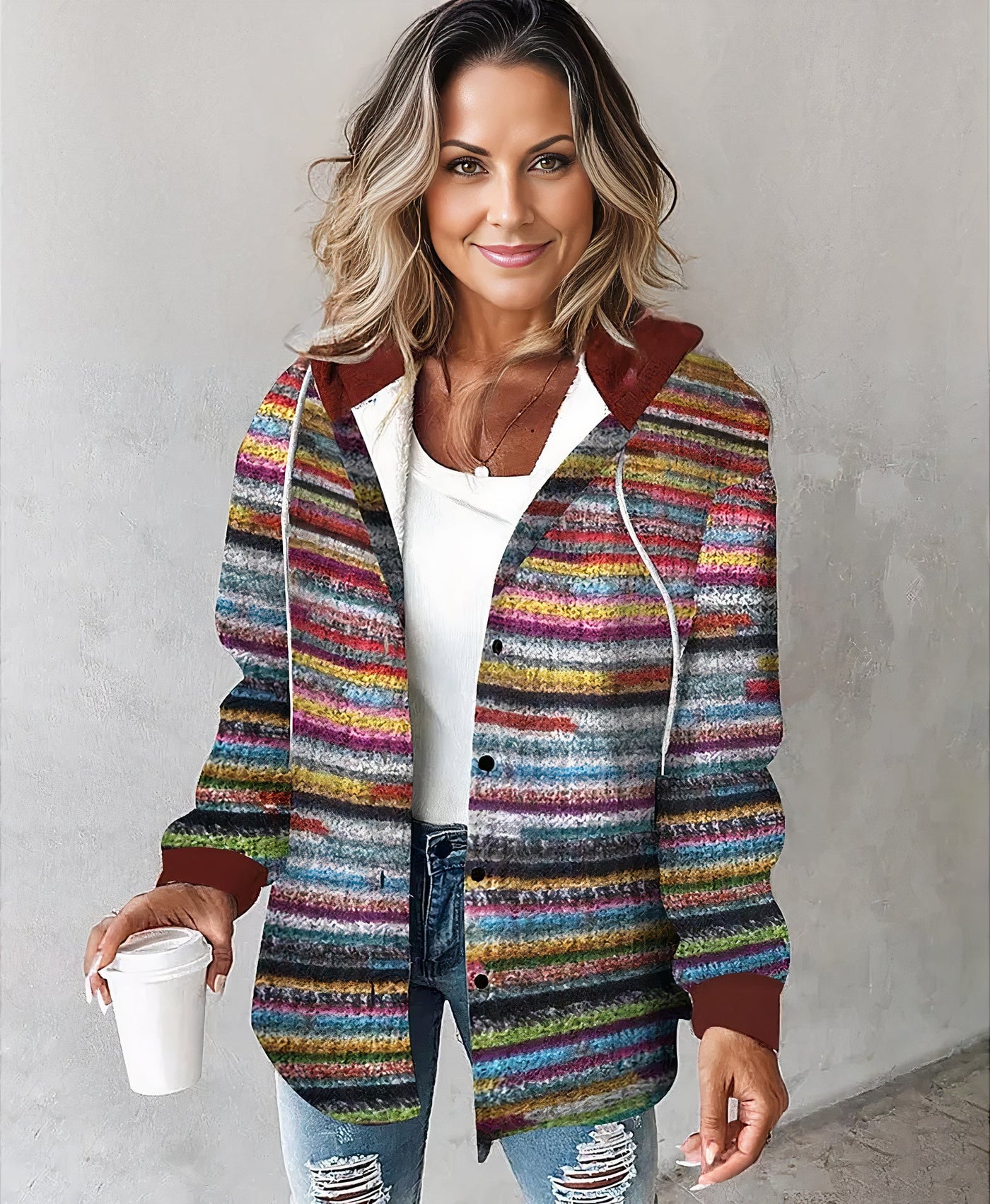 Warme Strickjacke mit Kapuze für Frauen - Hiltrud