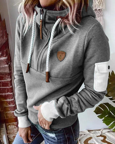 Warmer lässiger Kapuzenpullover mit halbem Reißverschluss - Johanna