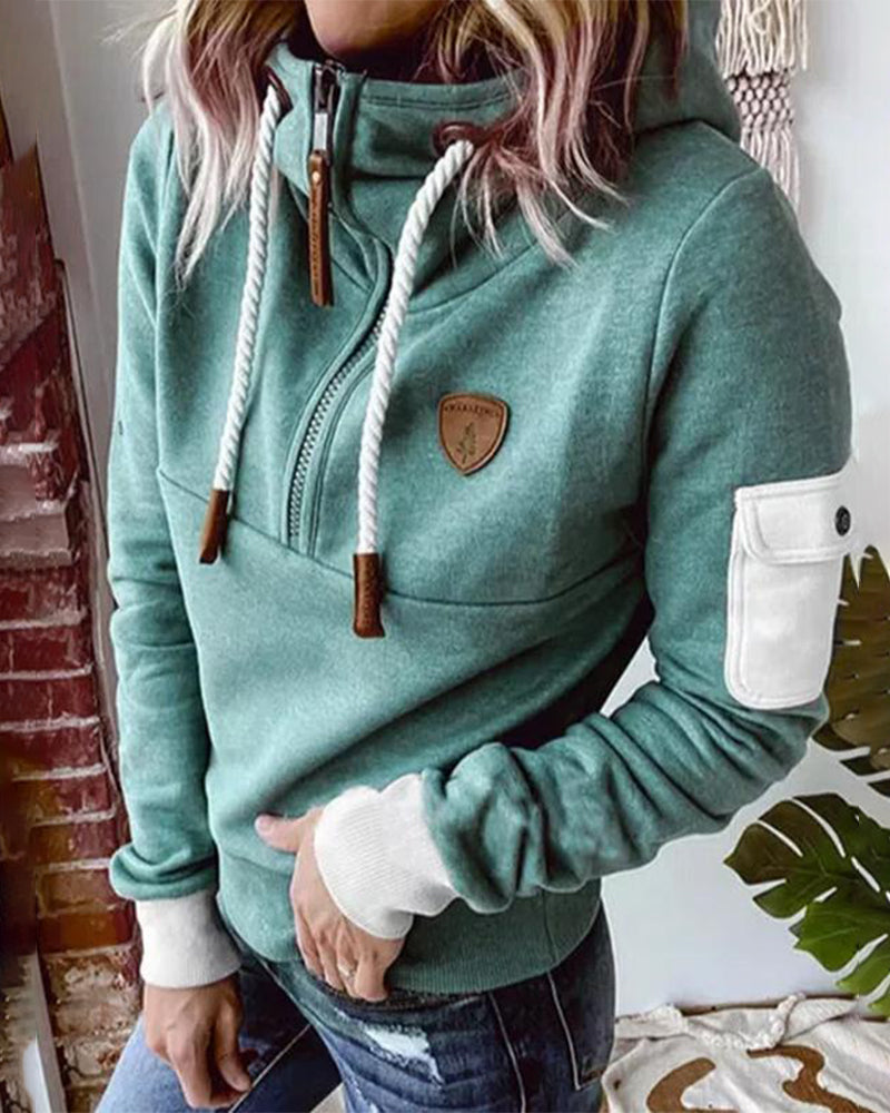 Warmer lässiger Kapuzenpullover mit halbem Reißverschluss - Johanna