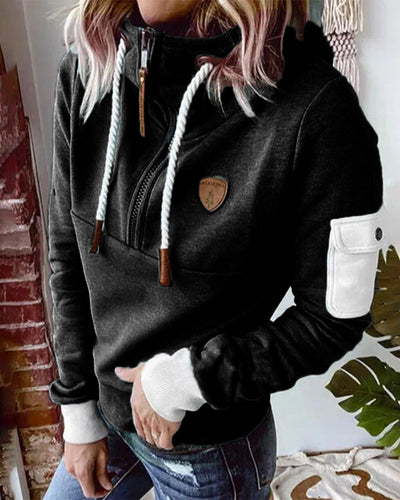 Warmer lässiger Kapuzenpullover mit halbem Reißverschluss - Johanna