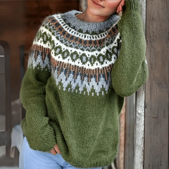 Warmer nordischer Pullover für Damen | Norwegisch in Grün