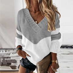 Warmer Strickpullover mit V-Ausschnitt für Frauen - Elvira in Grau