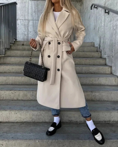 Warmer Vintage-Mantel für Damen | Lang in Beige