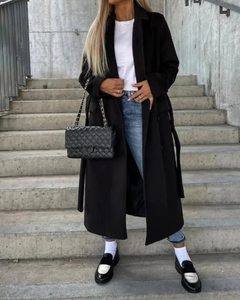 Warmer Vintage-Mantel für Damen | Lang in Schwarz