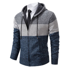Warmer Winterpulli aus Fleece - Henning in Blau Grau (mit Kapuze)