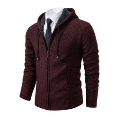 Warmer Winterpulli aus Fleece - Henning in Weinrot (mit Kapuze)