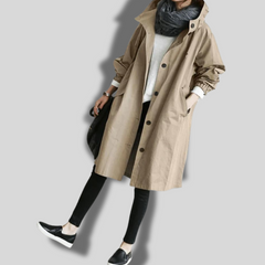 Wasserdichter Mantel mit Kapuze für Frauen - Yasmina in Khaki