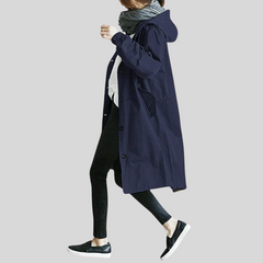 Wasserdichter Mantel mit Kapuze für Frauen - Yasmina in Marineblau