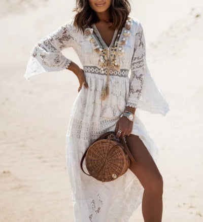 Boho V-Ausschnitt Maxikleid für Damen